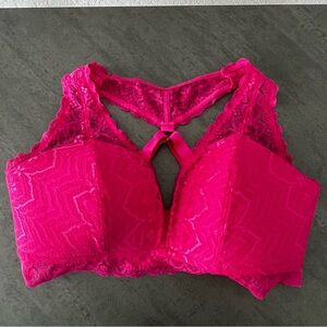 HIPS & CURVES Racer Back Hot Pink‎ Wireless Sexy Bra Lingerie Plus Size 3X 22-24